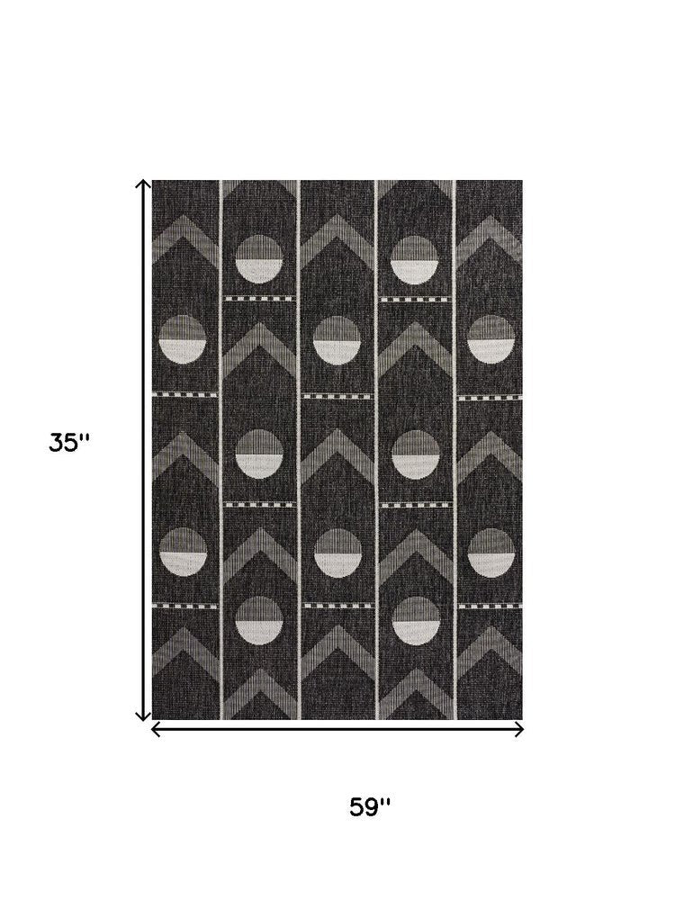 8' X 10' Black And Cream Geometric Indoor Outdoor Area Rug — view 3