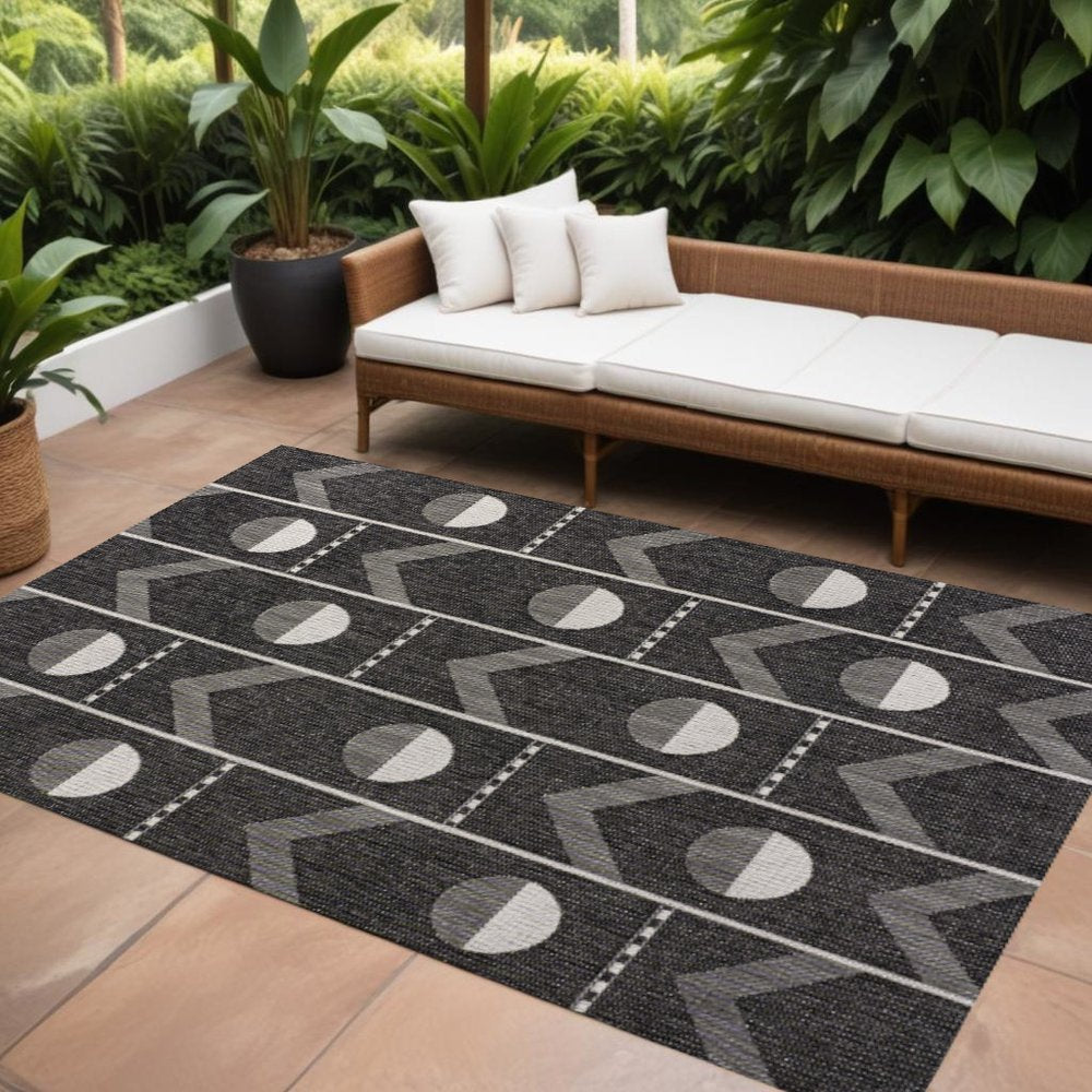 8' X 10' Black And Cream Geometric Indoor Outdoor Area Rug HomeRoots