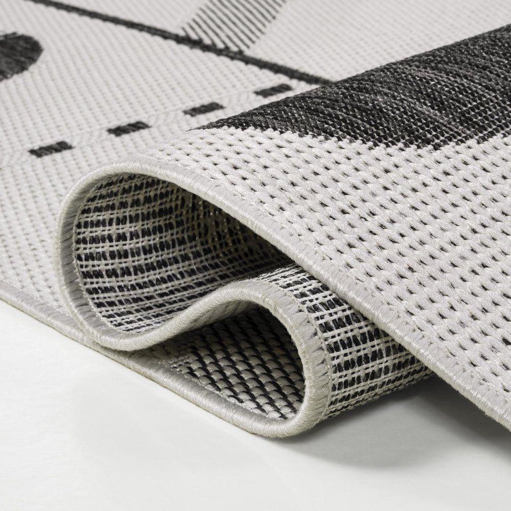 8' Cream And Black Geometric Indoor Outdoor Runner Rug — view 4