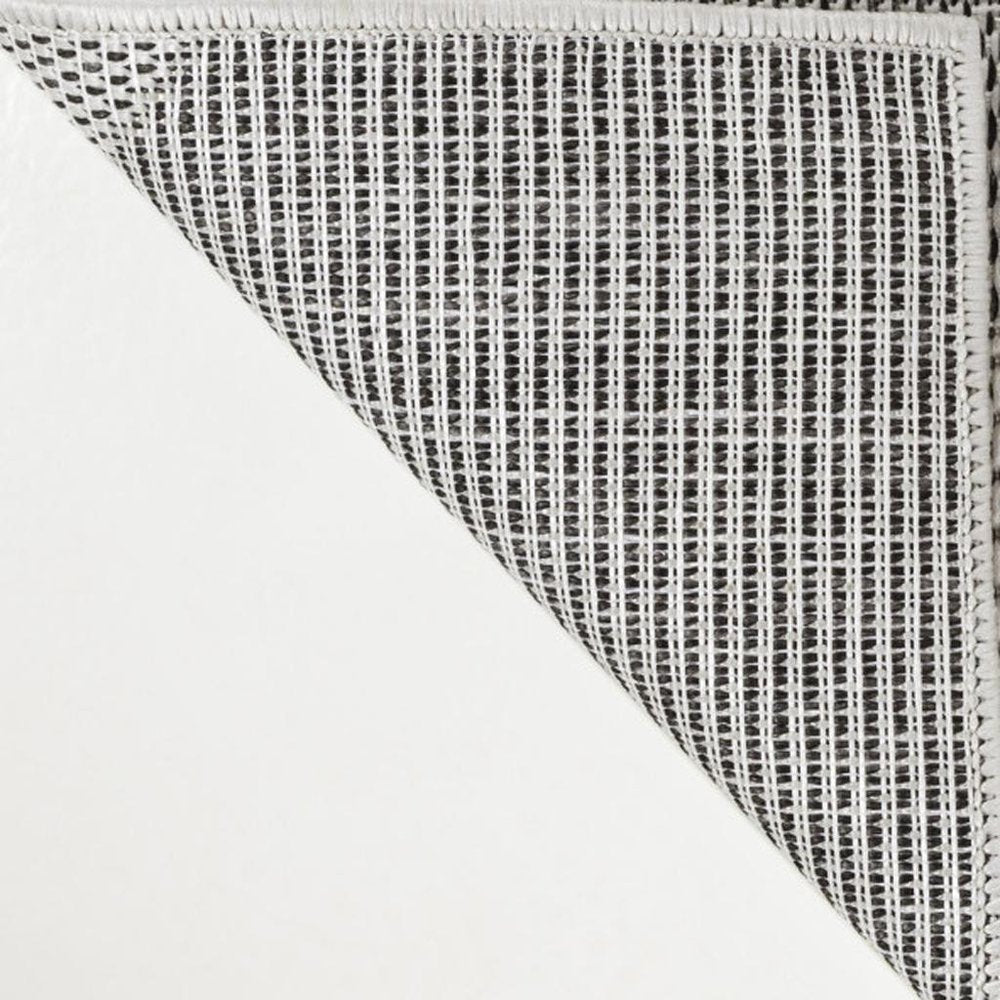 8' Cream And Black Geometric Indoor Outdoor Runner Rug — view 6
