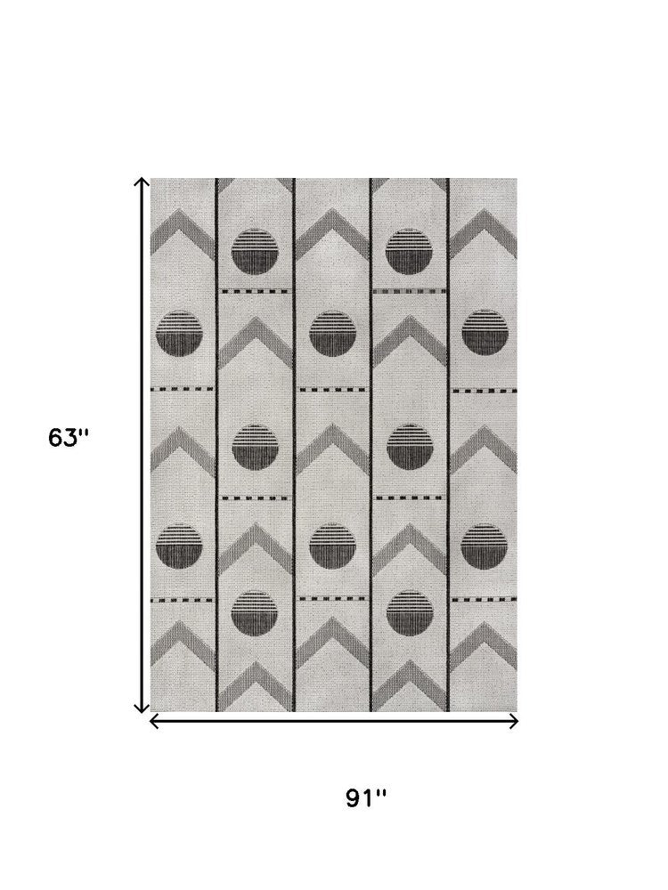 4' X 6' Cream And Black Geometric Indoor Outdoor Area Rug