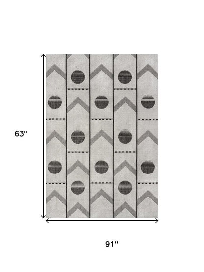 4' X 6' Cream And Black Geometric Indoor Outdoor Area Rug