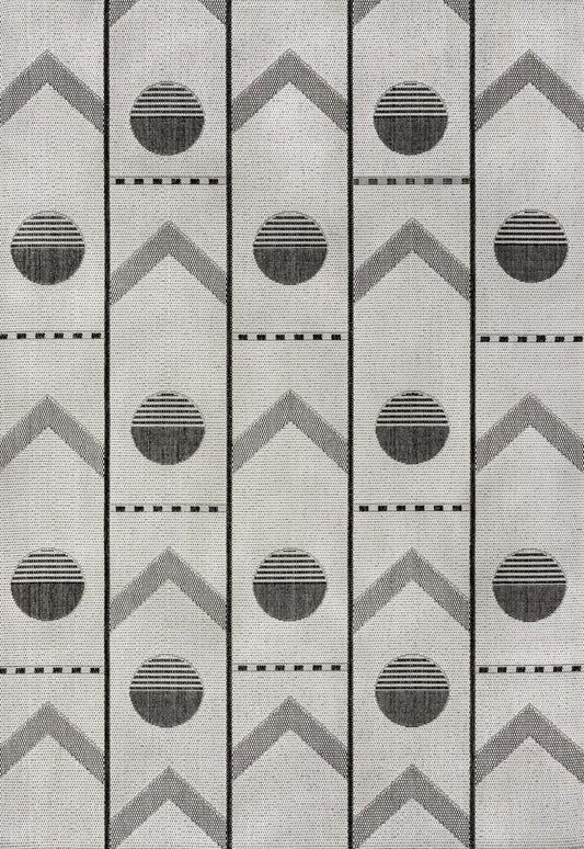 4' X 6' Cream And Black Geometric Indoor Outdoor Area Rug