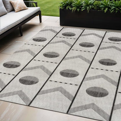 5' X 8' Cream And Black Geometric Indoor Outdoor Area Rug HomeRoots