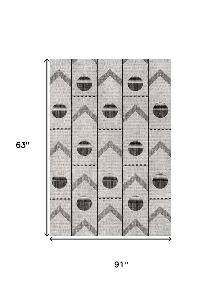 5' X 8' Cream And Black Geometric Indoor Outdoor Area Rug HomeRoots