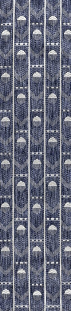 8' Navy Blue And Cream Geometric Indoor Outdoor Runner Rug — view 2