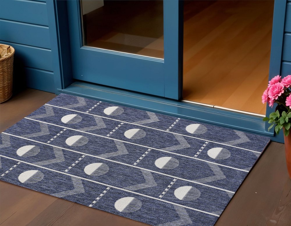 3' X 5' Navy Blue And Cream Geometric Indoor Outdoor Area Rug — view 5