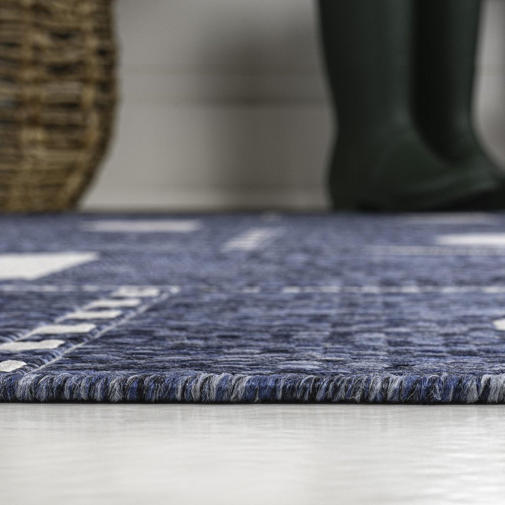 3' X 5' Navy Blue And Cream Geometric Indoor Outdoor Area Rug — view 3
