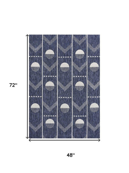 4' X 6' Navy Blue And Cream Geometric Indoor Outdoor Area Rug HomeRoots