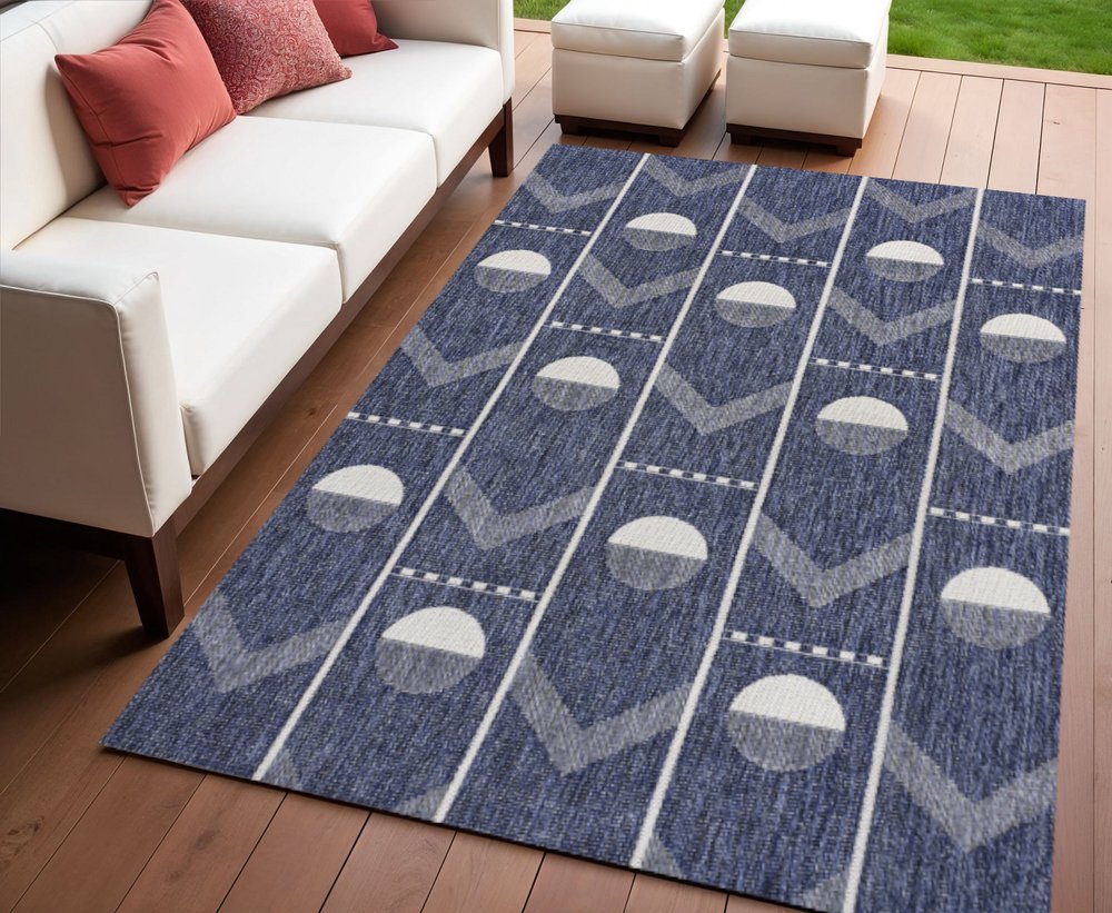 4' X 6' Navy Blue And Cream Geometric Indoor Outdoor Area Rug — view 5