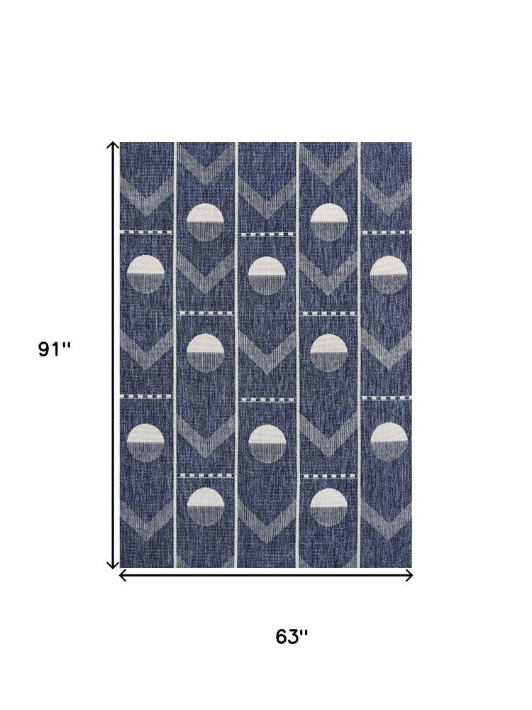 5' X 8' Navy Blue And Cream Geometric Indoor Outdoor Area Rug HomeRoots