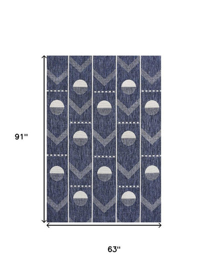 5' X 8' Navy Blue And Cream Geometric Indoor Outdoor Area Rug HomeRoots