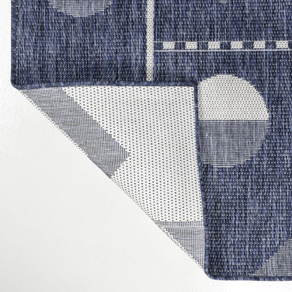 5' X 8' Navy Blue And Cream Geometric Indoor Outdoor Area Rug HomeRoots