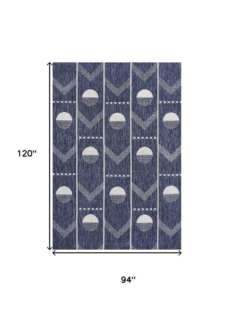 8' X 10' Navy Blue And Cream Geometric Indoor Outdoor Area Rug — view 4
