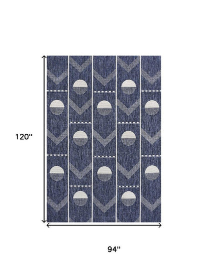 8' X 10' Navy Blue And Cream Geometric Indoor Outdoor Area Rug HomeRoots
