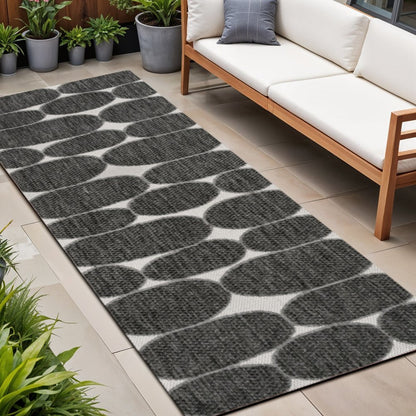 8' Black And Cream Geometric Indoor Outdoor Runner Rug HomeRoots