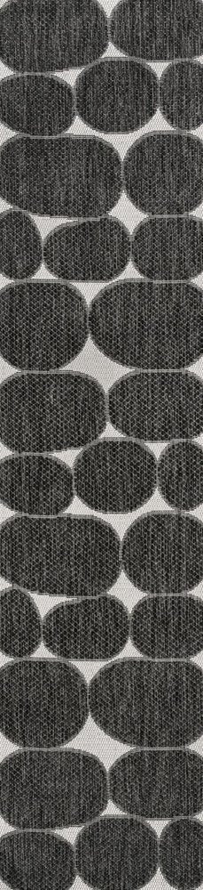 8' Black And Cream Geometric Indoor Outdoor Runner Rug — view 1