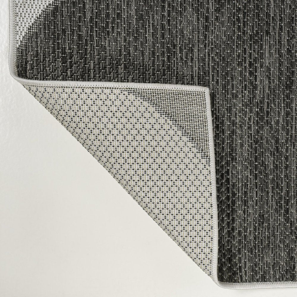 8' Black And Cream Geometric Indoor Outdoor Runner Rug — view 2
