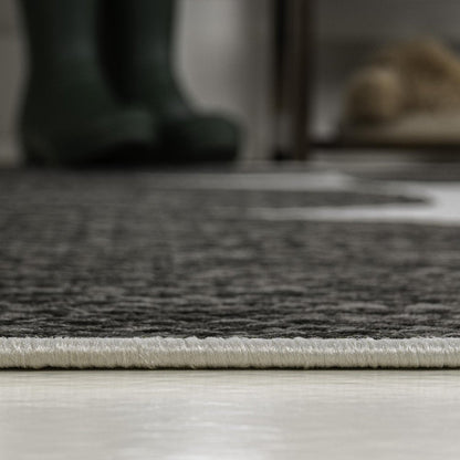 8' Black And Cream Geometric Indoor Outdoor Runner Rug