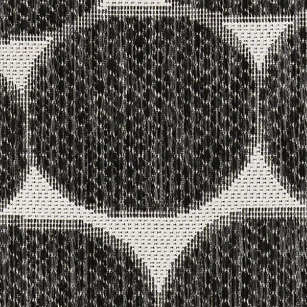8' Black And Cream Geometric Indoor Outdoor Runner Rug