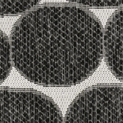 8' Black And Cream Geometric Indoor Outdoor Runner Rug