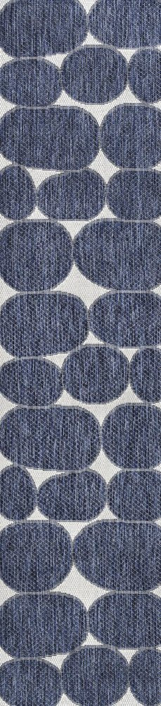 8' Navy Blue And Cream Geometric Indoor Outdoor Runner Rug