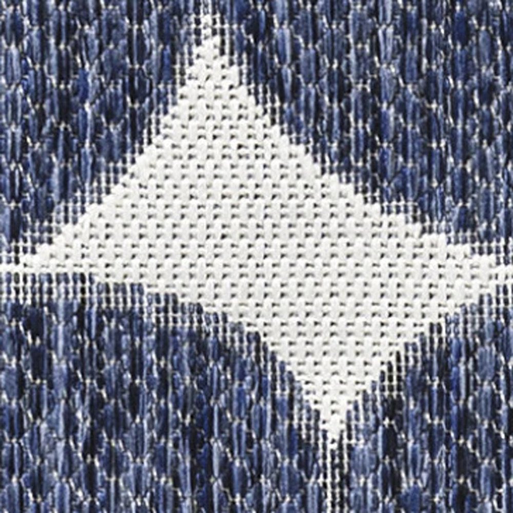 8' Navy Blue And Cream Geometric Indoor Outdoor Runner Rug HomeRoots