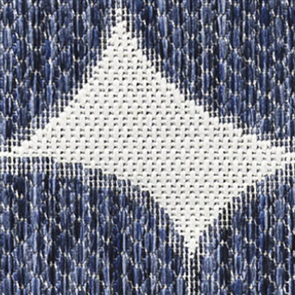8' Navy Blue And Cream Geometric Indoor Outdoor Runner Rug HomeRoots