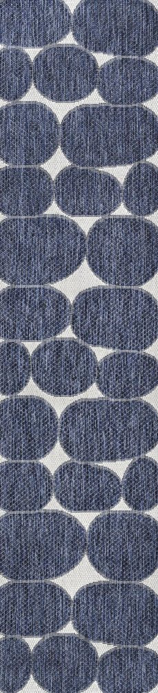 8' Navy Blue And Cream Geometric Indoor Outdoor Runner Rug