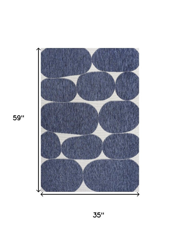 3' X 5' Navy Blue And Cream Geometric Indoor Outdoor Area Rug HomeRoots