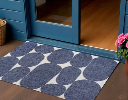 3' X 5' Navy Blue And Cream Geometric Indoor Outdoor Area Rug HomeRoots