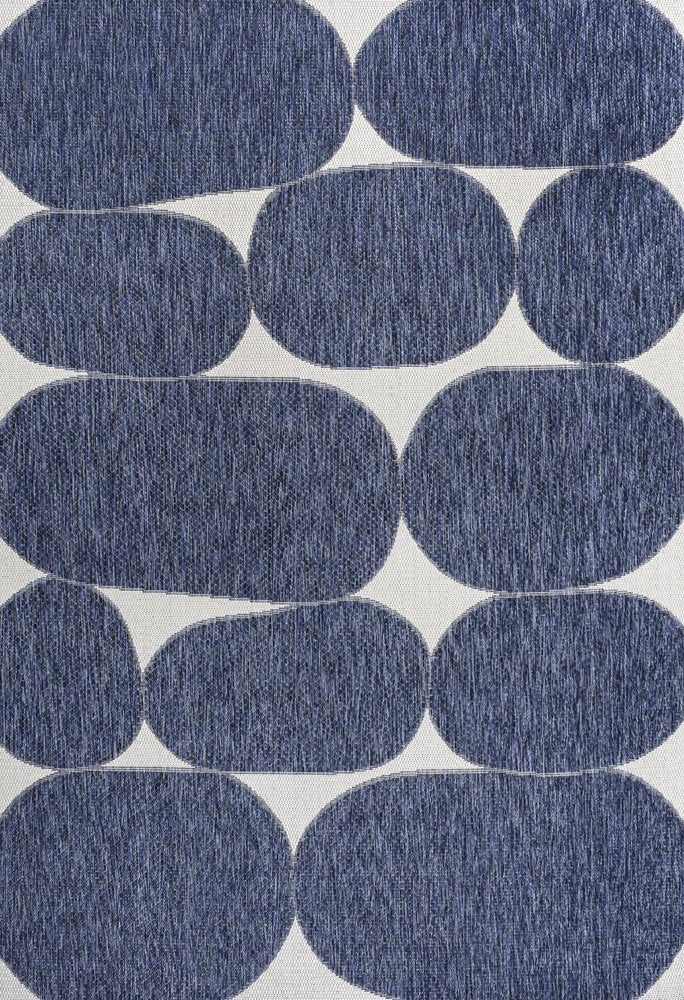 4' X 6' Navy Blue And Cream Geometric Indoor Outdoor Area Rug — view 1