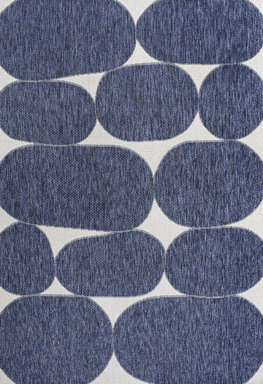 4' X 6' Navy Blue And Cream Geometric Indoor Outdoor Area Rug