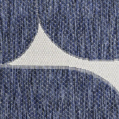 5' X 8' Navy Blue And Cream Geometric Indoor Outdoor Area Rug