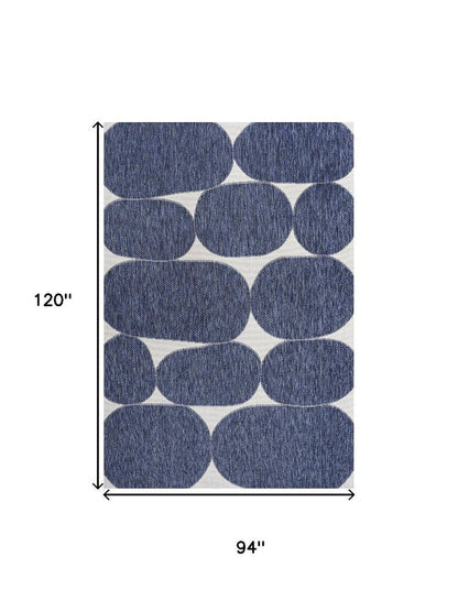 8' X 10' Navy Blue And Cream Geometric Indoor Outdoor Area Rug HomeRoots