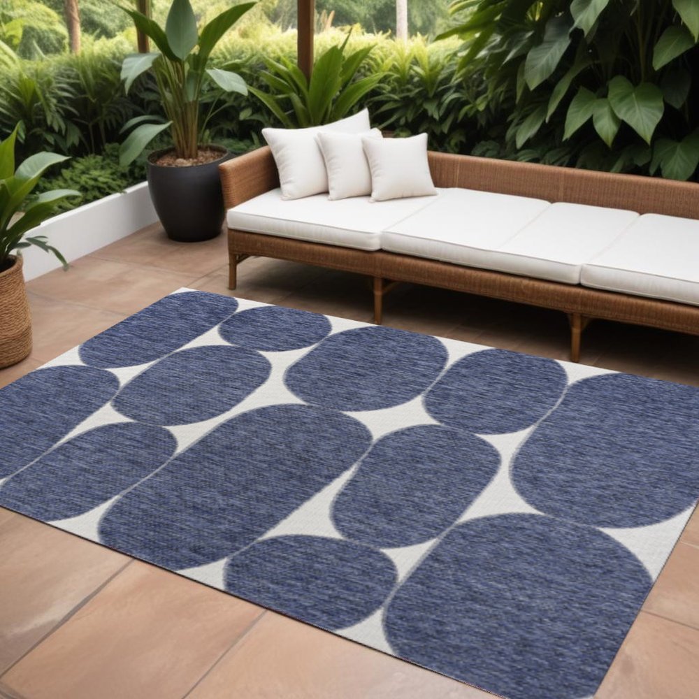 8' X 10' Navy Blue And Cream Geometric Indoor Outdoor Area Rug — view 7