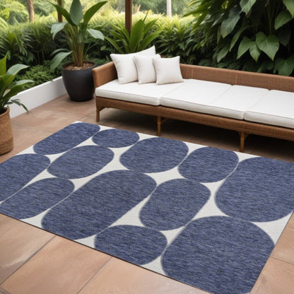 8' X 10' Navy Blue And Cream Geometric Indoor Outdoor Area Rug HomeRoots