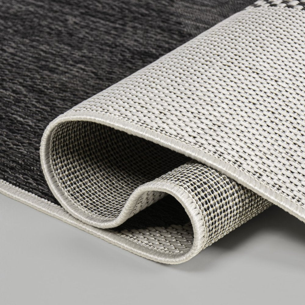 8' Cream And Black Geometric Indoor Outdoor Runner Rug — view 4