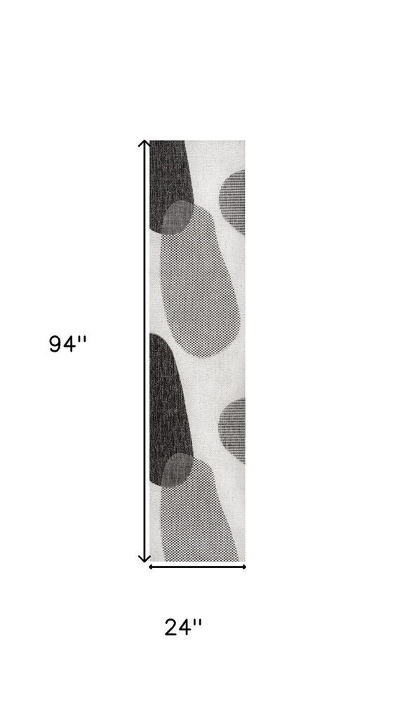 8' Cream And Black Geometric Indoor Outdoor Runner Rug — view 6
