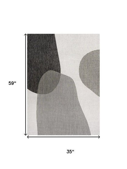 3' X 5' Cream And Black Geometric Indoor Outdoor Area Rug HomeRoots