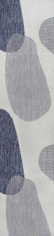 8' Cream And Navy Blue Geometric Indoor Outdoor Runner Rug — view 1