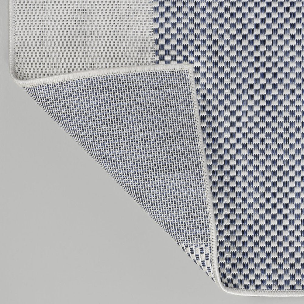 8' Cream And Navy Blue Geometric Indoor Outdoor Runner Rug — view 2