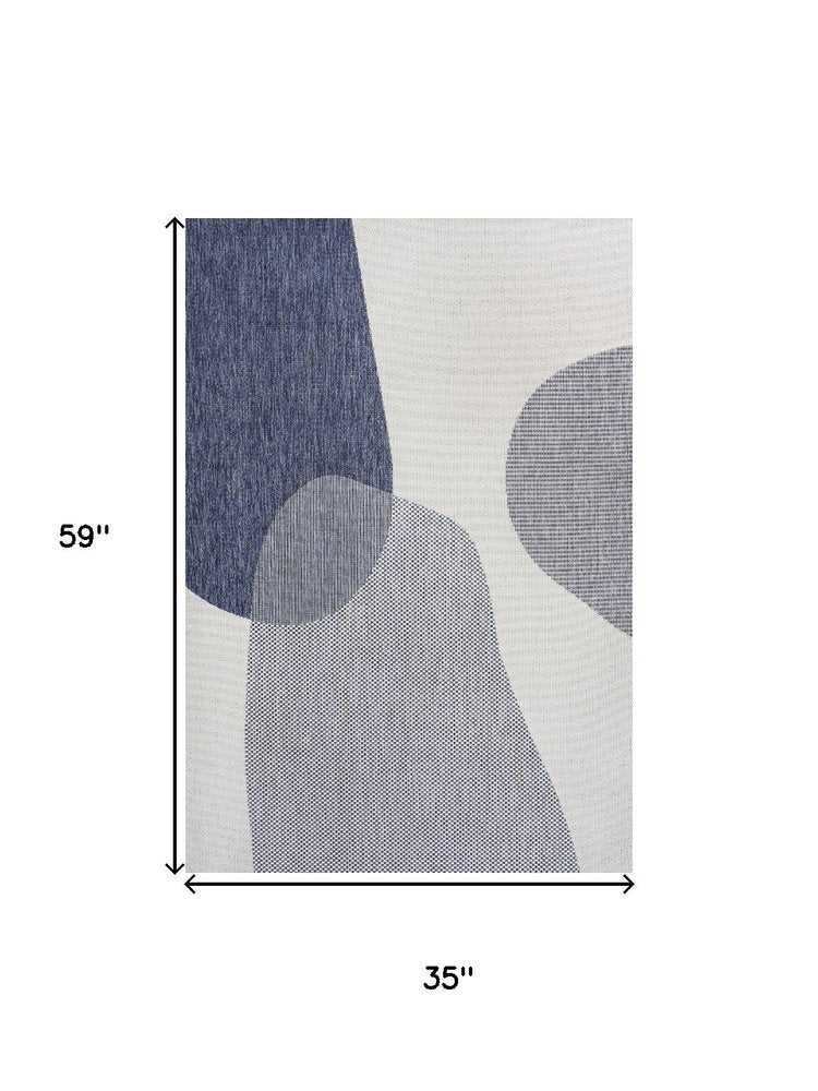 3' X 5' Cream And Navy Blue Geometric Indoor Outdoor Area Rug HomeRoots