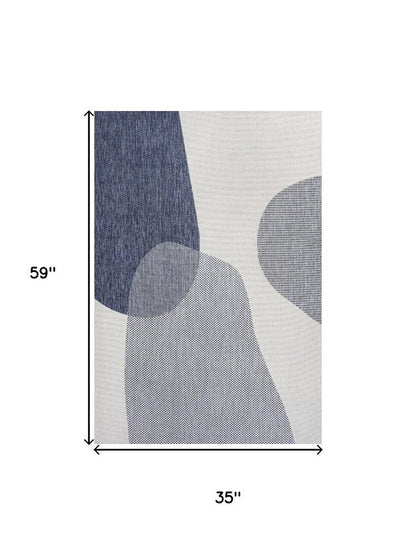3' X 5' Cream And Navy Blue Geometric Indoor Outdoor Area Rug HomeRoots