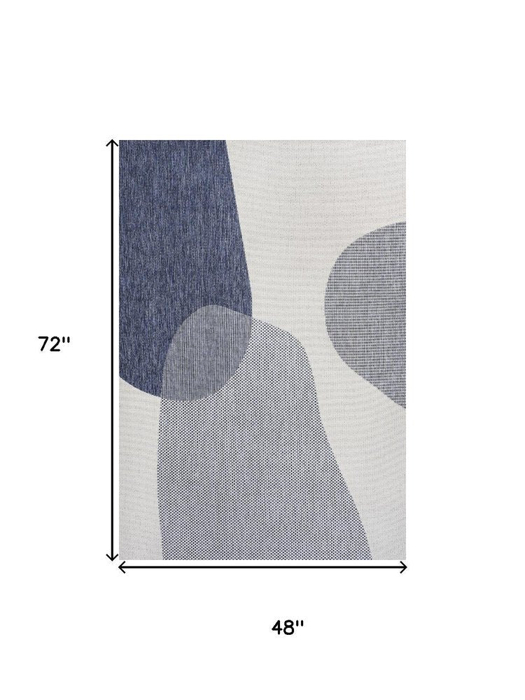 4' X 6' Cream And Navy Blue Geometric Indoor Outdoor Area Rug HomeRoots