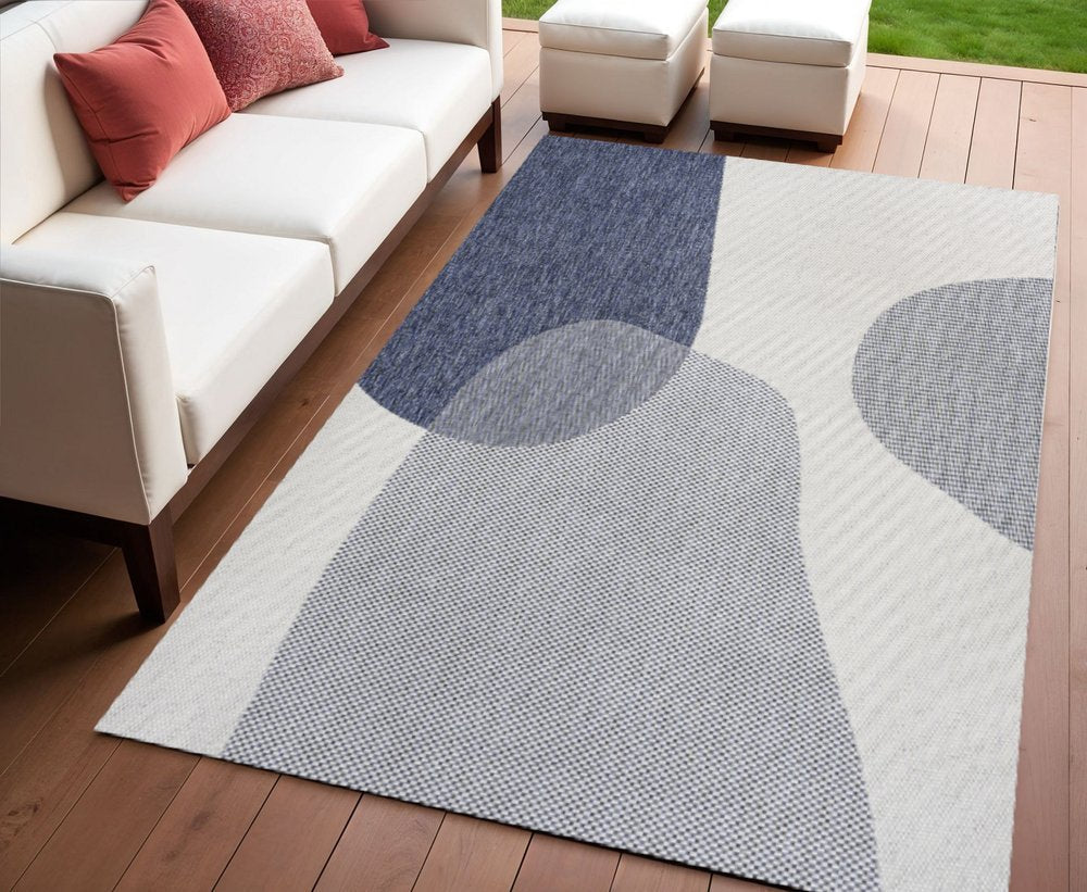 4' X 6' Cream And Navy Blue Geometric Indoor Outdoor Area Rug — view 5