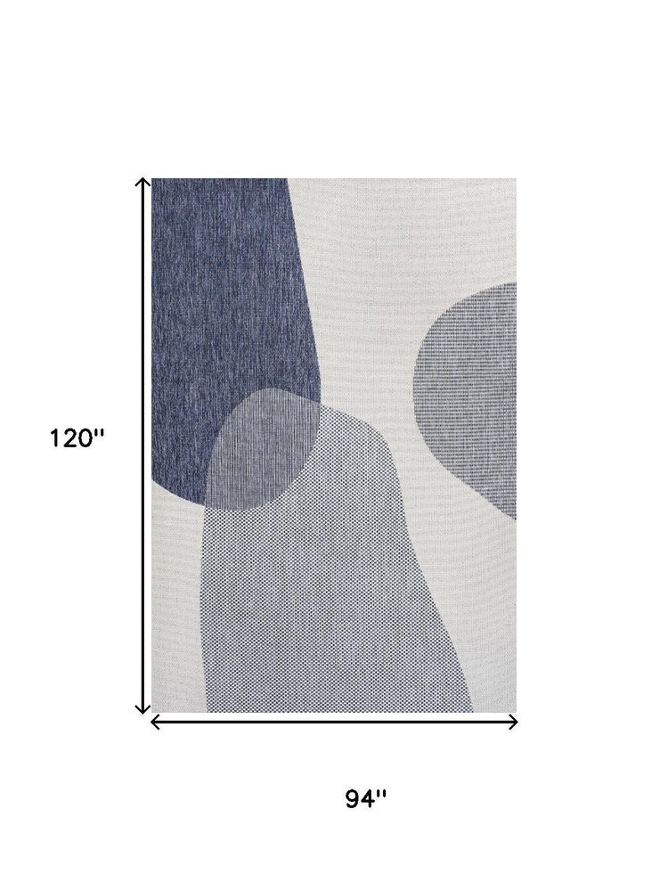 8' X 10' Cream And Navy Blue Geometric Indoor Outdoor Area Rug HomeRoots