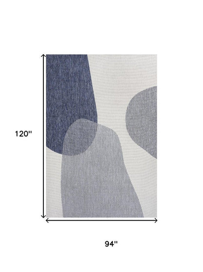 8' X 10' Cream And Navy Blue Geometric Indoor Outdoor Area Rug HomeRoots