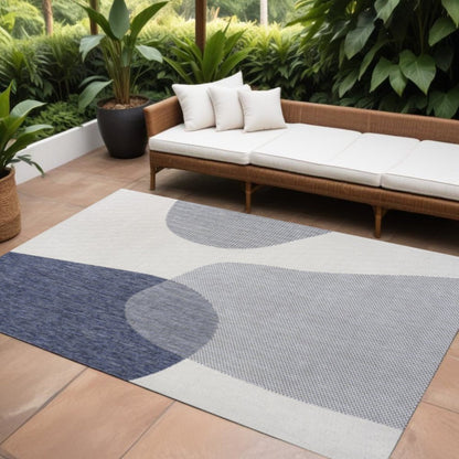 8' X 10' Cream And Navy Blue Geometric Indoor Outdoor Area Rug HomeRoots