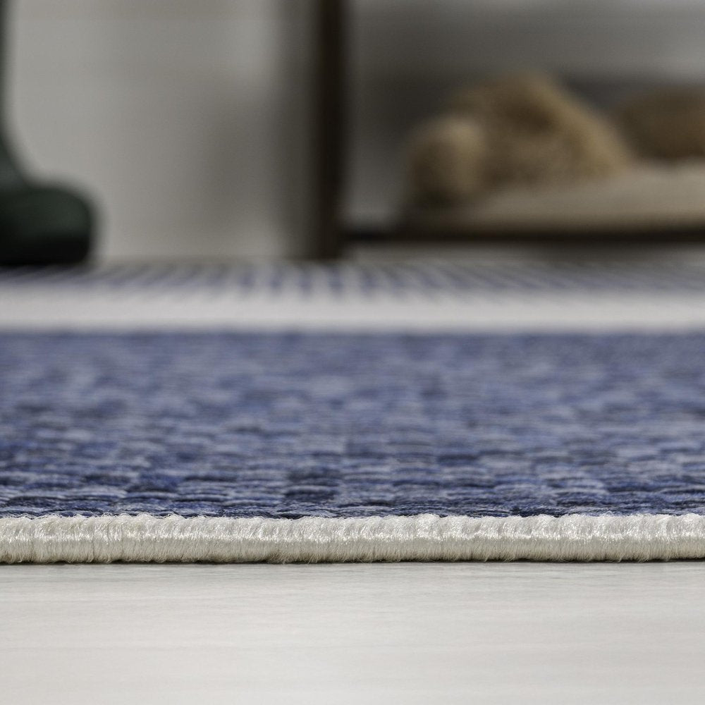 8' X 10' Cream And Navy Blue Geometric Indoor Outdoor Area Rug HomeRoots